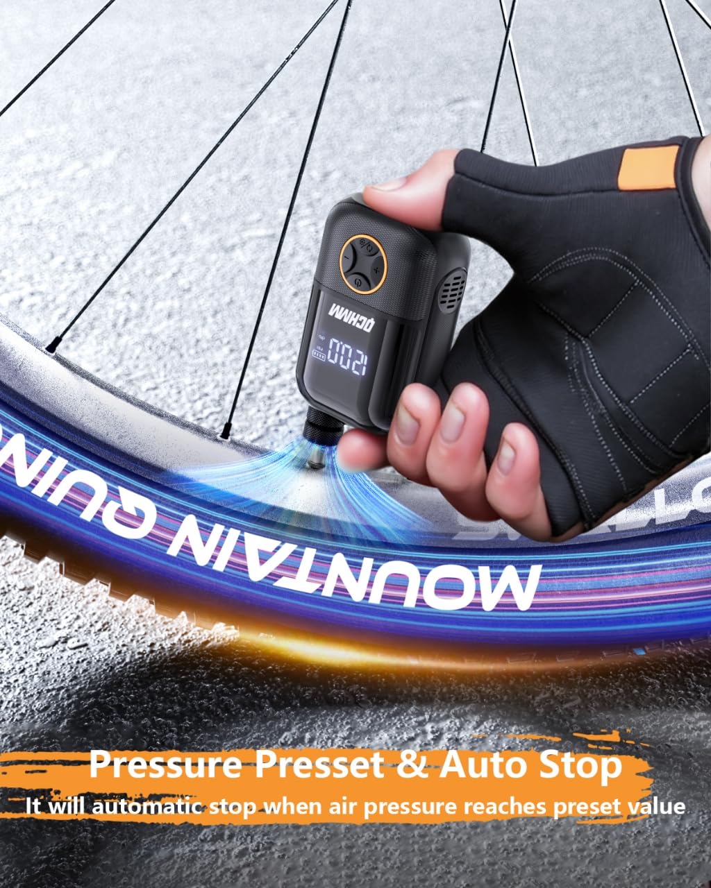 Bomba para Bicicleta, Mini Bomba Bicicleta Eléctrica 120 PSI con Válvulas Presta y Schrader, Bomba de Aire Bicicleta portátil para Bicicleta de Carretera, MTB, E-Bike, Bicicleta de Ciudad