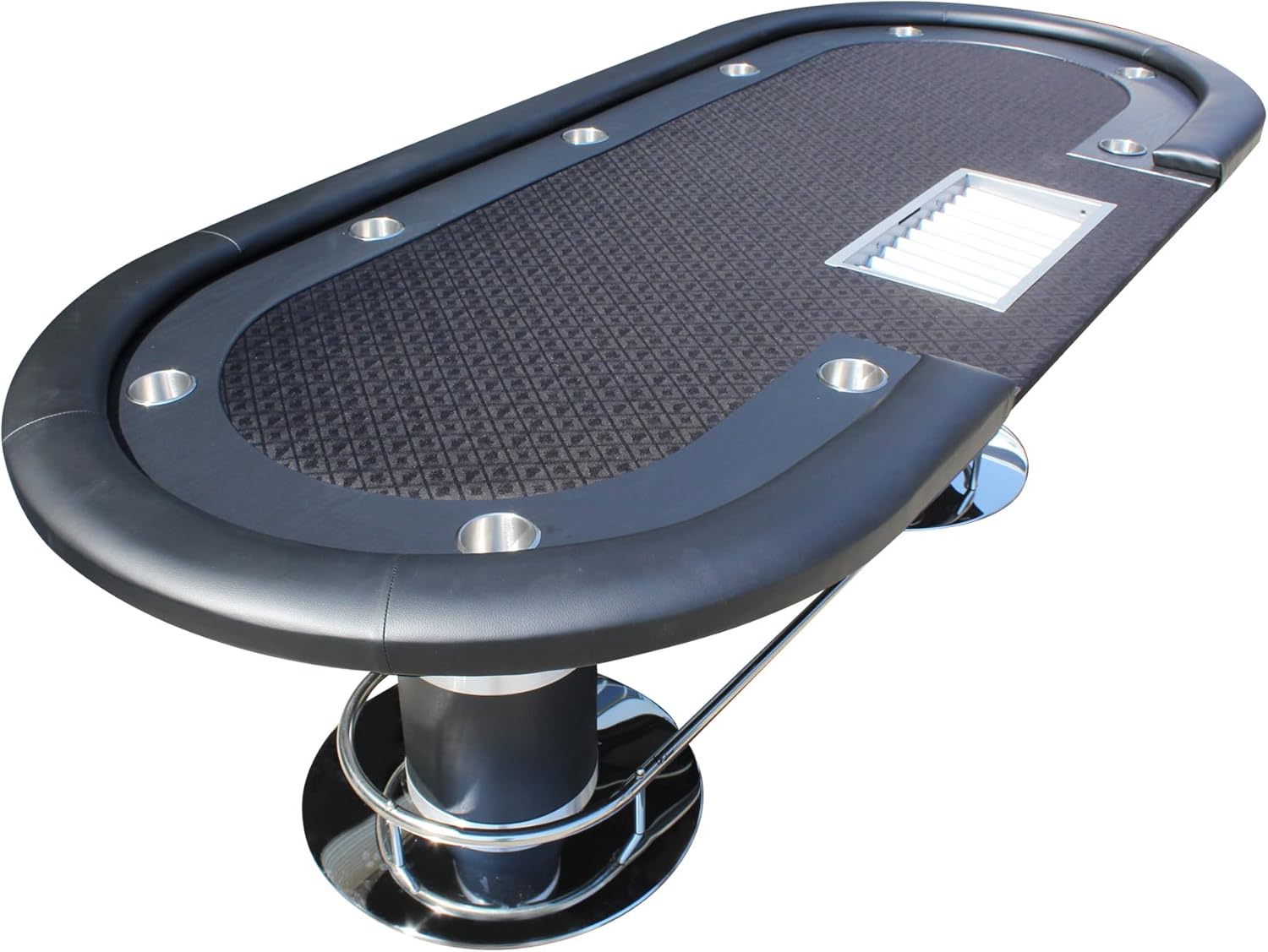 Poker Table 96 inches for 10 Players Casino Texas Holdem Games Oval Black Speed Cloth with Racetrack, Cup Holders, Chip Tray