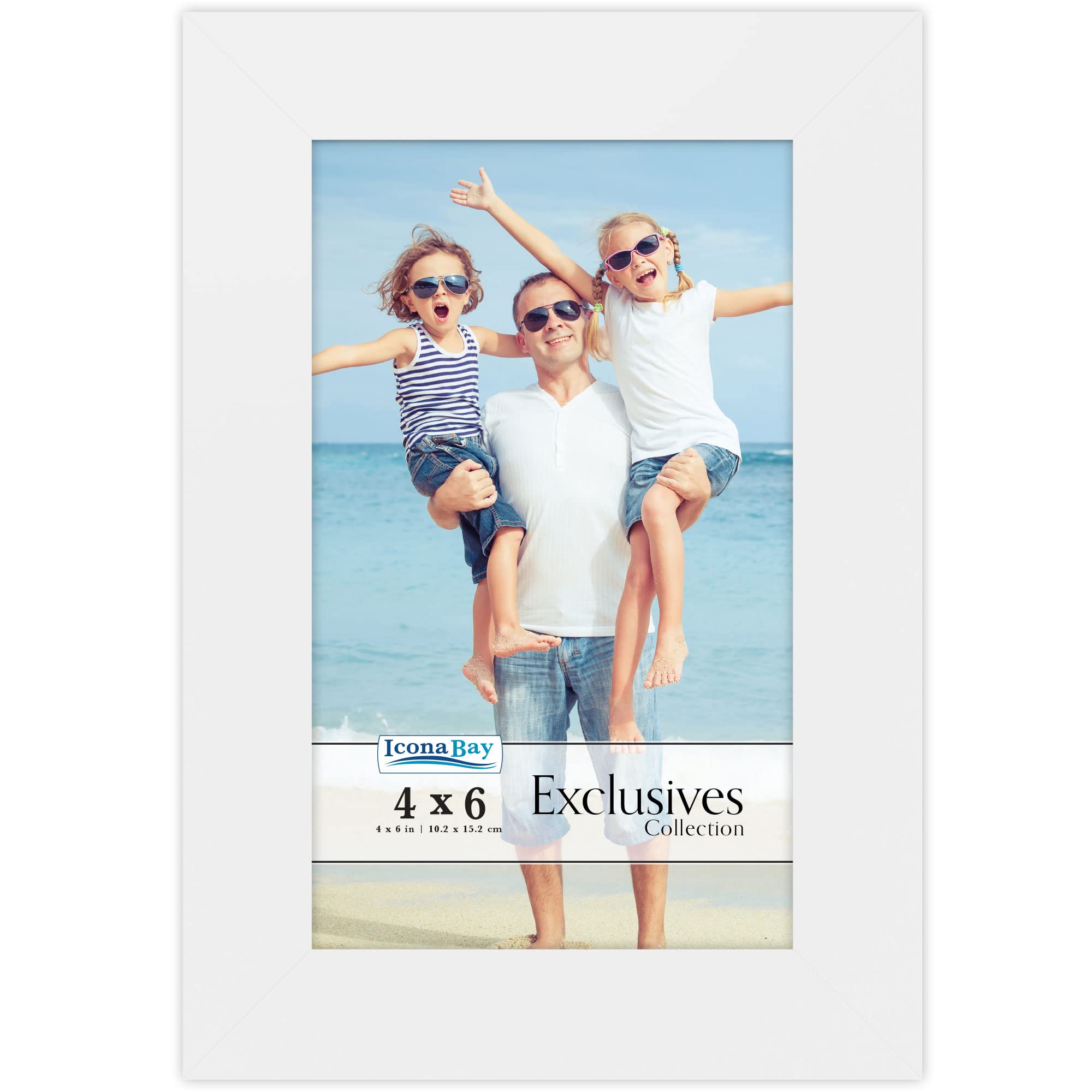Icona Bay - 6x4 White Picture Frame - Sturdy Wood Composite Photo Frame - Sleek Design, Table Top or Wall Mount - Exclusives Collection