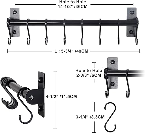 Vista 6 de Dseap Soporte para utensilios de cocina, soporte para ollas y sartenes montado en la pared, riel de cocina con 8 ganchos para colgar utensilios
