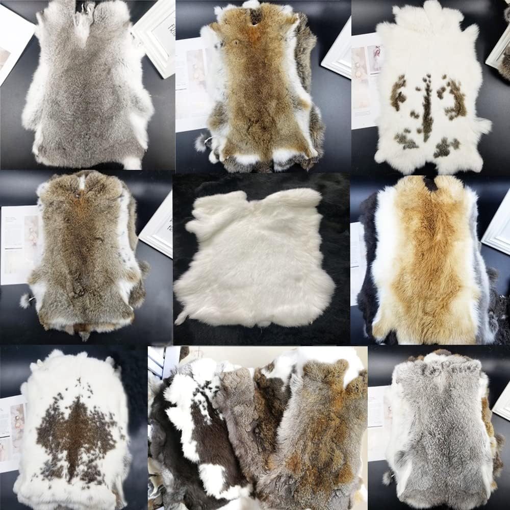 Assorted Bulk Grade Natural Rabbit Pelt with Fur (10" by 14") Rabbit Pelt Skin Fur Hide Leather for Decoration Crafts Cat Dog Toys Soft Professionally Tanned Sewing Quality 6pack