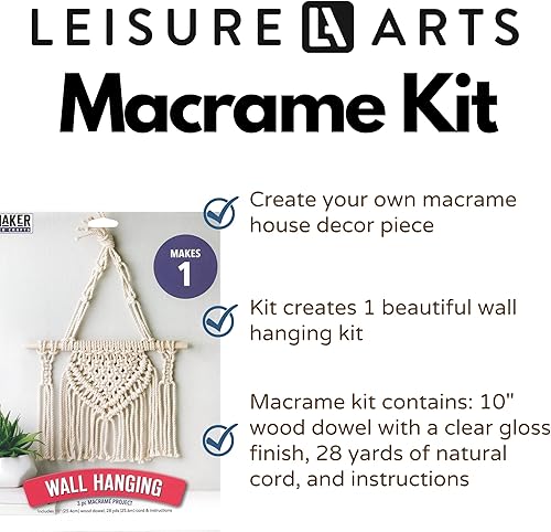 Miniatura 2 de Leisure Arts Kit de macramé para colgar en la pared, kits de macramé para adultos y principiantes, kit de manualidades para colgar en la pared, kit
