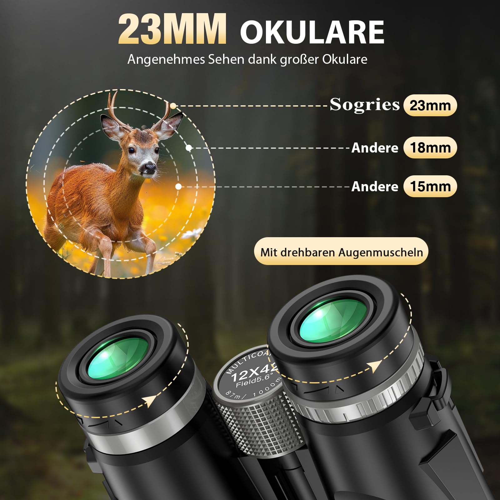 Sogries 12x42 hochauflösend Fernglas Erwachsene BAK4/FMC Prismen + Brillenträger-Stativ-Set für Vogelbeobachtung Outdoor