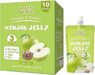 VOLO VERO Konjac Jelly Squeeze Pouch Apple Flavor, Low Calories (3 Kcal), 10 Packs, Gluten Free & Vegan, 0 Sugar, Keto, Low Carb, Drinkable Vitamin C Healthy Snacks, Holiday Gifts