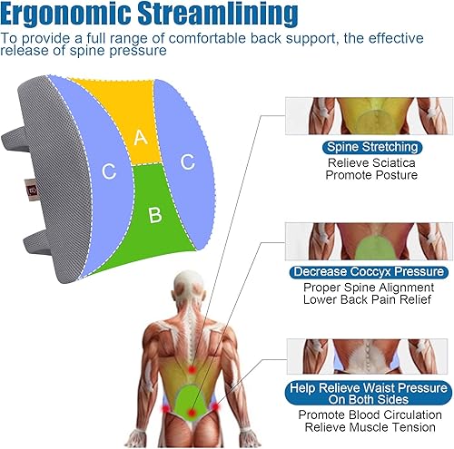 Vista 13 de Cojín lumbar de espuma viscoelástica LoveHome con funda de malla 3D, con diseño de firmeza equilibrada para reducir el dolor de espalda, ideal