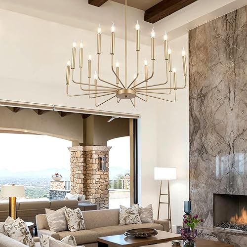 Miniatura 2 de Candelabro Moderno de Granja en Oro, Candelabro Rústico de 16 Luces, Candelabros Industriales Colgantes para Comedor, Cocina, Vestíbulo, Entrada,