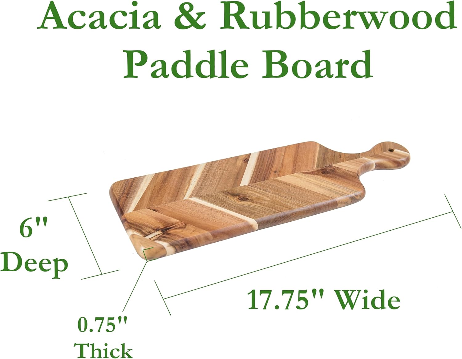 Lipper International Acacia and Rubberwood Herringbone Charcuterie Paddleboard for Hors D’oeuvres, Cheeses, Meats or Snacks, 17 3/4" x 6" x 3/4" - Image 2