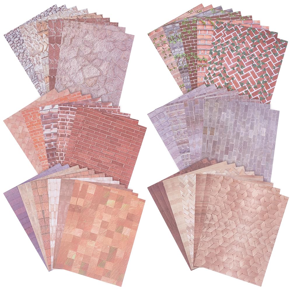 PH PandaHall 60 Sheets Dollhouse Wallpaper Self-Adhesive Flooring Stickers Miniatures Dollhouse Wall Paper Floorboard Scrapbook Paper for DIY Craft Dollhouse Accessories Journaling, 14x10cm