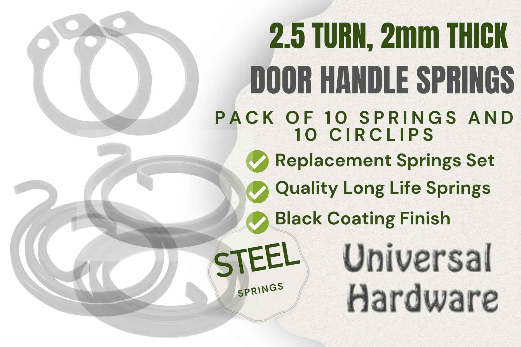 Universal Hardware Door Handle Spring Replacement Kit, 2.5 Turns Coil, 2mm Thick, with Circlips - Image 2