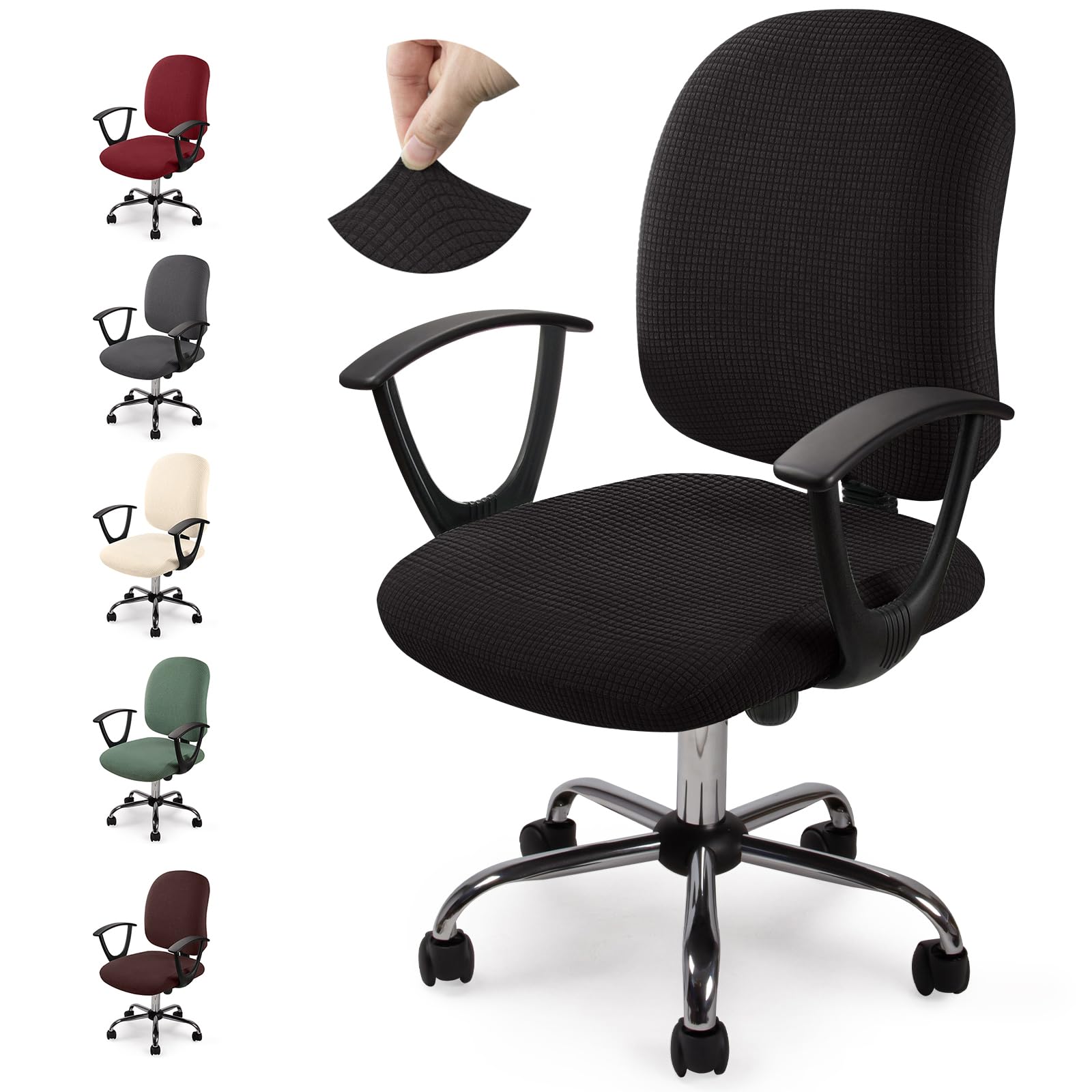 Funda para Silla de Oficina Jacquard Funda de silla de Oficina Elástica Fundas sillas Modernas Lavable Fundas para Sillas Giratoria Protector de Funda para Silla de Oficina (No Sillas) (Y-Negro, 1)