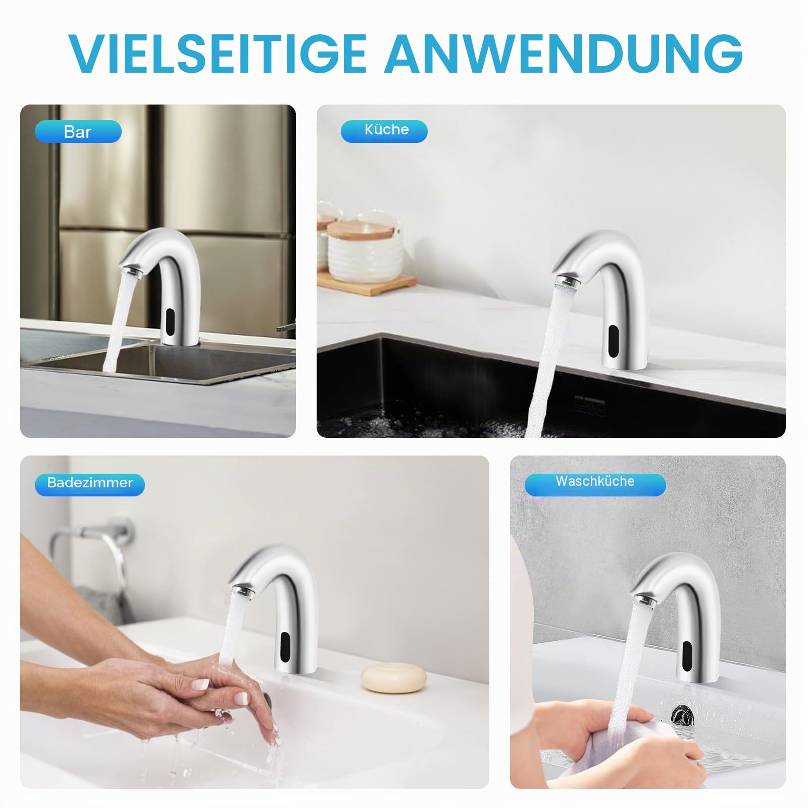 Automatischer Sensor Wasserhahn Infrarot Sensor Wasserhahn Messing badarmaturen Waschtischarmatur Automatik Waschbecken Armatur für Schulen, Hotels (Nur Kaltes Wasser)