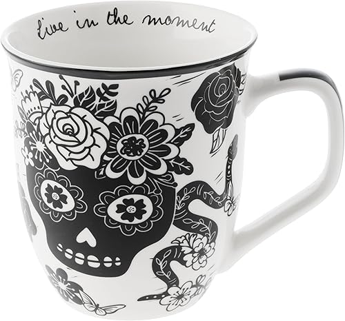 Vista 45 de Karma Gifts - Taza bohemia de 16 onzas, color blanco y negro, diseño de sirena, bonita taza de café y té, tazas de café de cerámica para mujeres
