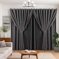 Cortina Linho Flame Voil de Gaze 2,80m x 2,50m com Forro e Abraçadeira - Chumbo