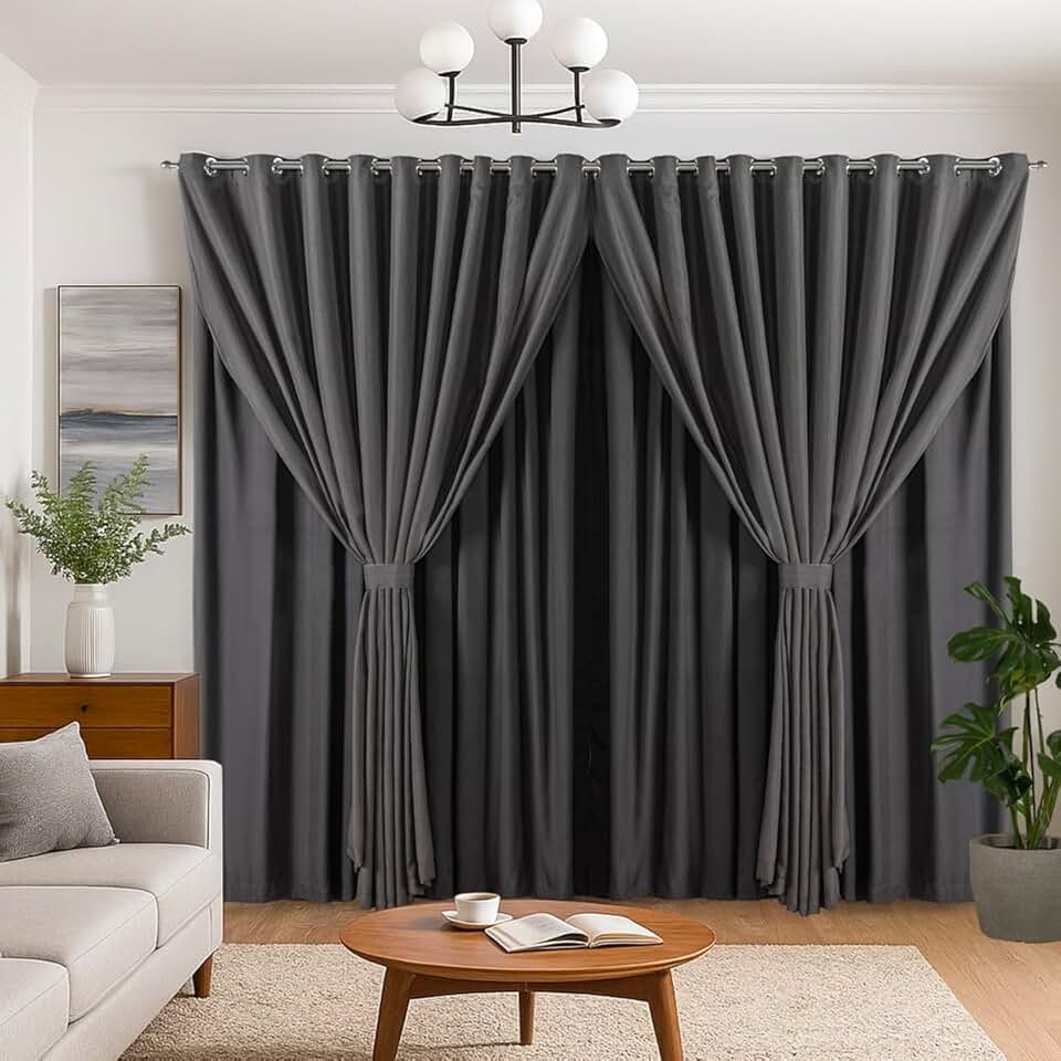 Cortina Linho Flame Voil de Gaze 2,80m x 2,50m com Forro e Abraçadeira - Chumbo