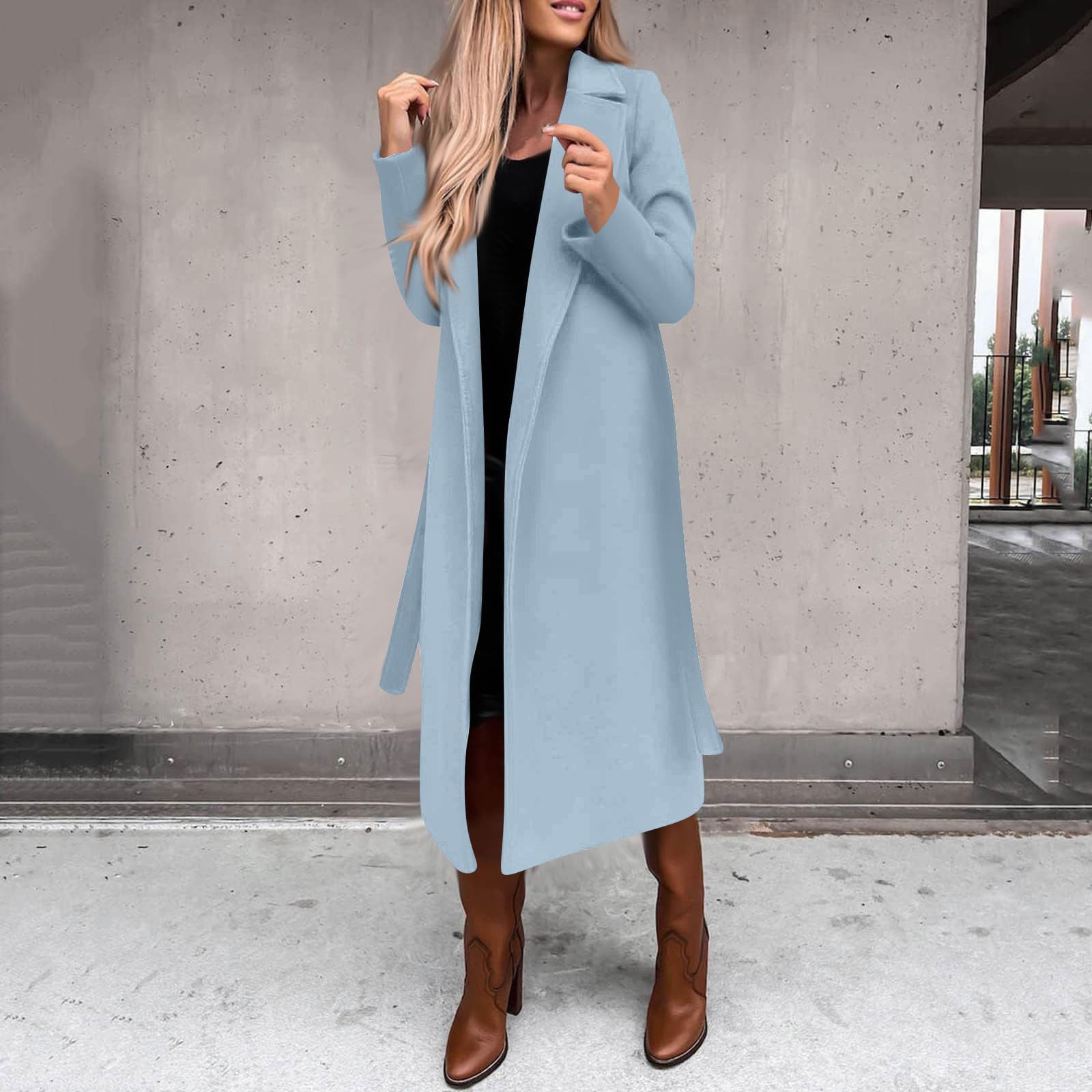 Generisch Wintermantel Damen Lang Wollmantel Elegant Wolljacke Einfarbig