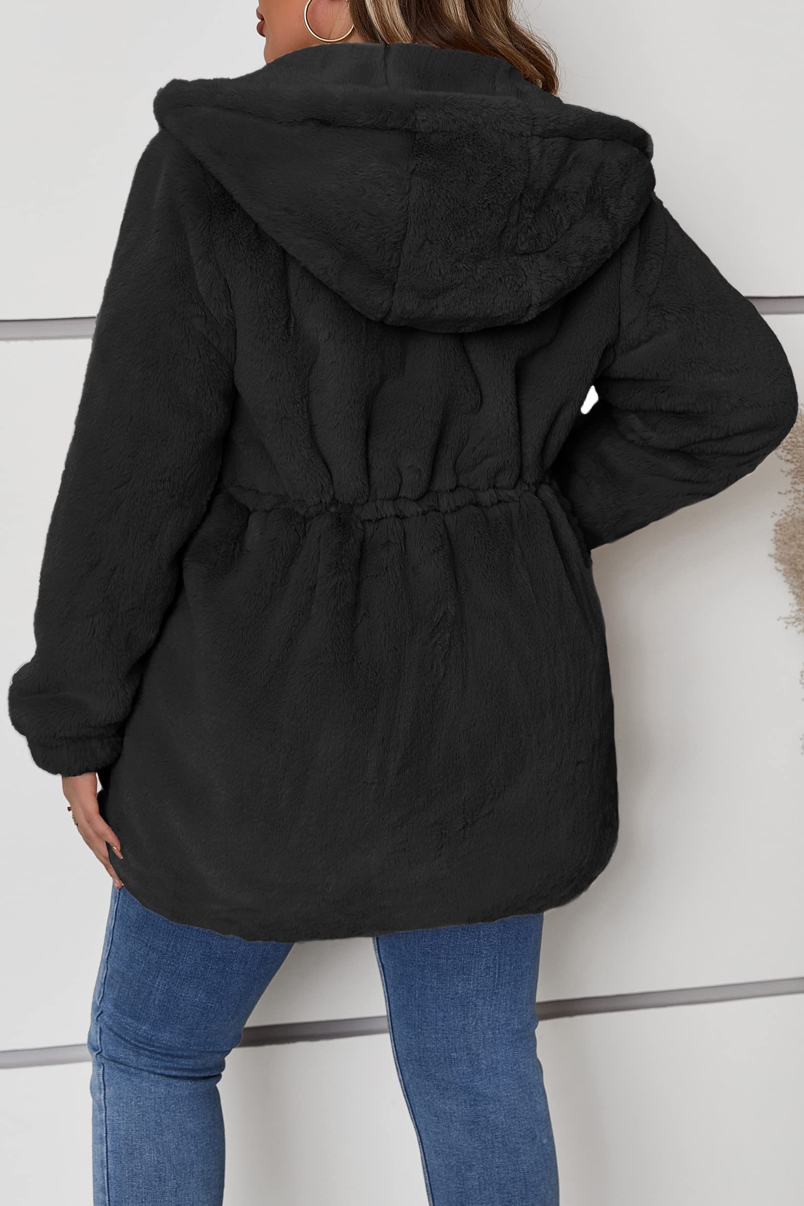 Geschallino Abrigo de Piel Sintética para Mujer Talla Grande Invierno Largo de Sherpa Esponjoso Capucha Chaqueta Polar