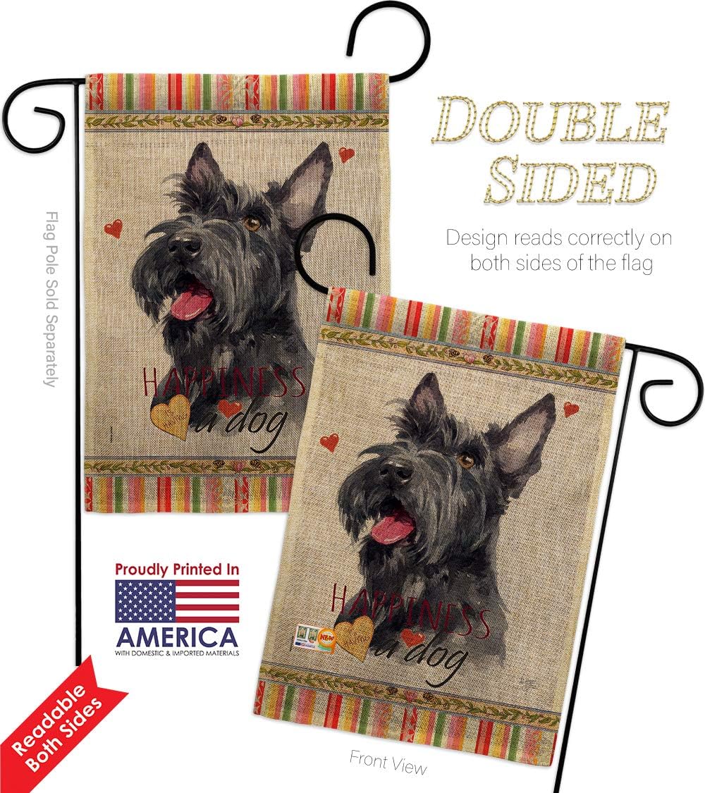 Scottish Terrier Happiness Burlap Burlap Garden Flag Animals Dog Puppy Spoiled Paw Canine Fur Pet Nature Farm Animal Creature Small Decorative Gift Yard House Banner Double-Sided Made In USA 13 X 18.5