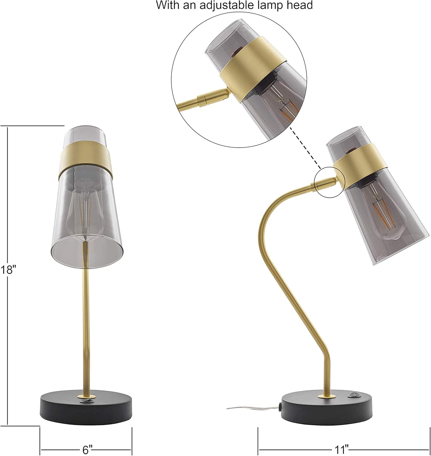Ibiza Smoked Glass Plug in Table Lamp | Antique Brass Desk Lamp LL-TL814-3AB