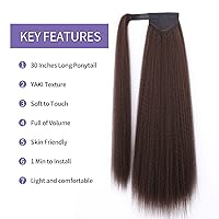 Vista 3 de WIGNEE Extensión de cola de caballo larga rizada recta y envolvente, extensión de cola de caballo Yaki negro natural para mujeres negras, Marrón