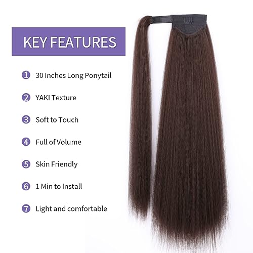 Miniatura 3 de WIGNEE Extensión de cola de caballo larga rizada recta envolvente, extensión de cola de caballo Yaki negro natural para mujeres negras, extensiones