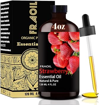 Strawberry Essential Oil, Strawberry Oil 4 Fl Oz 120ML for Diffuser Humidifier Yoga Cleaning DIY Candle Soap Making Perfume Gift for Women Essential Oils FRAOIL Strawberry 4 Fl Oz Pack of 1