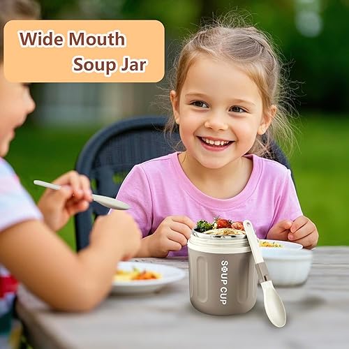 Miniatura 12 de Tarro aislado para alimentos con cuchara, recipiente térmico para alimentos fríos y calientes de 17 onzas, boca ancha, a prueba de fugas, acero