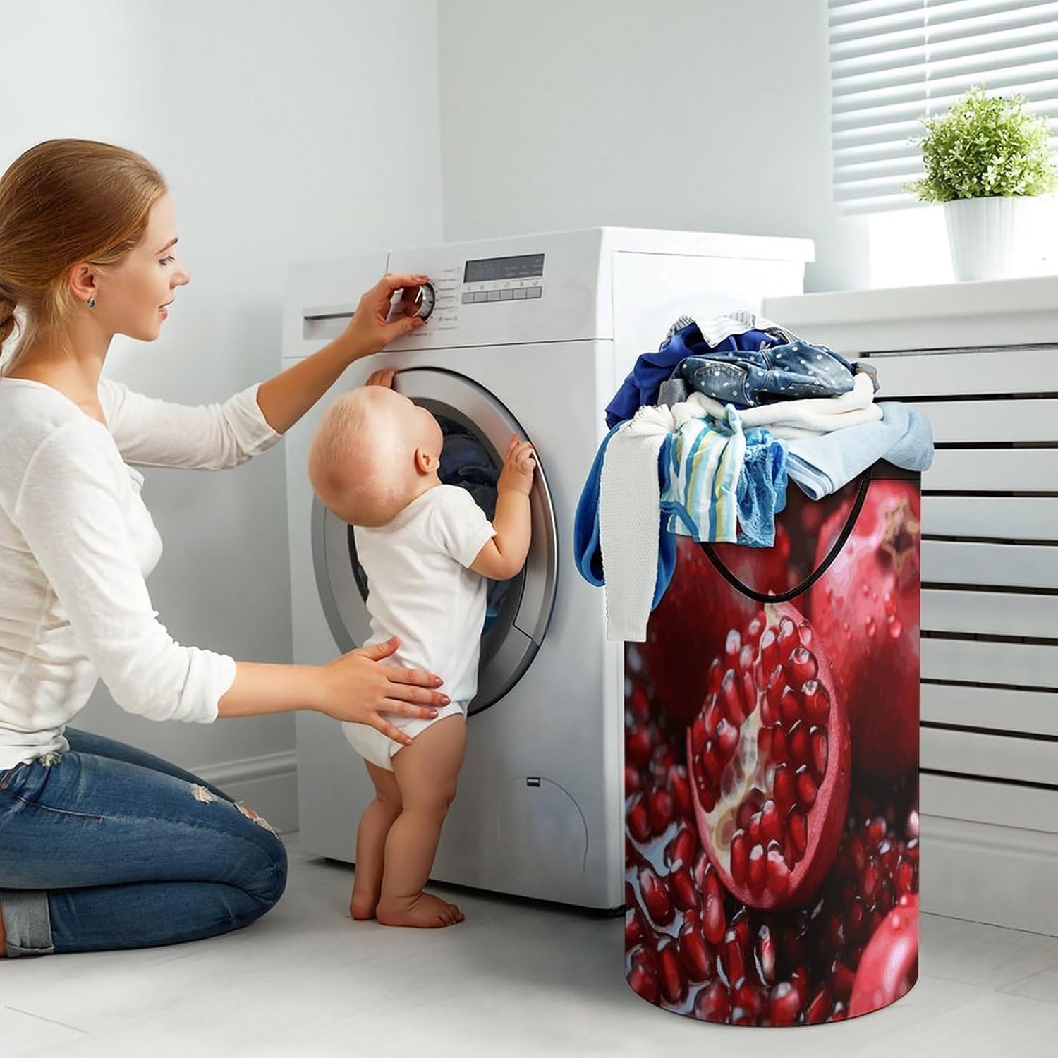 Pomegranate Fruit Large Capacity Laundry Baskets,Collapsible Clothes Hamper with Handles，Laundry Hampers for Bathroom,Bedroom,Towels