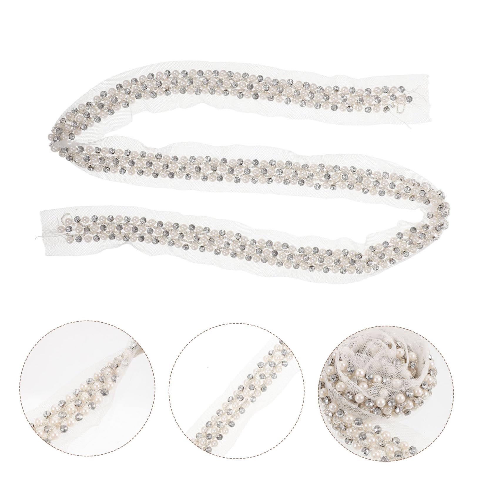 Operitacx 4piezas Cinta De Encaje Decorativa Perlas y Strass Ribete Multifuncional Para Confección De Ropa Manualidades y Decoración De Fiestas Para Vestidos y Accesorios De Moda