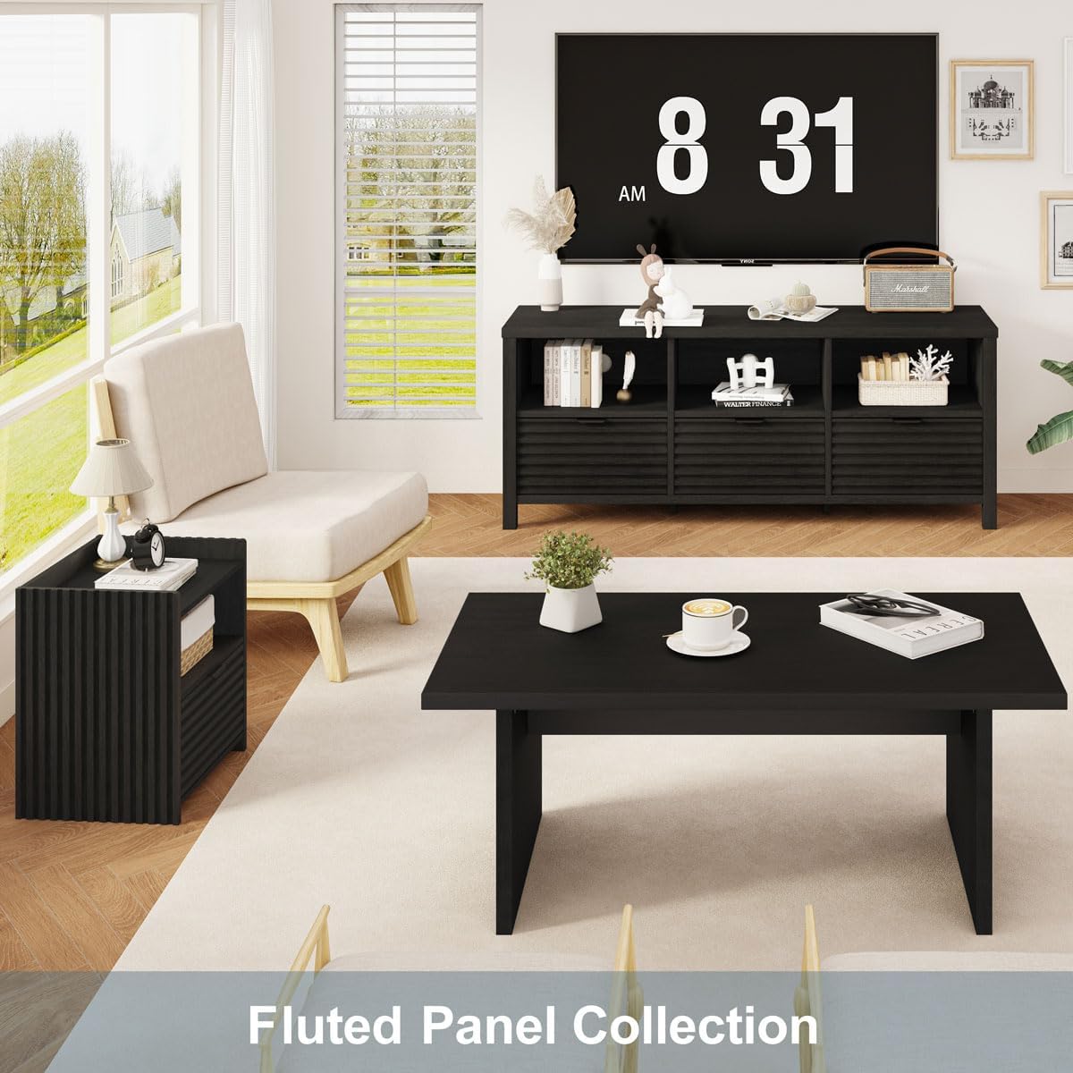 BON AUGURE Black TV Stand for 65 55 50 in TVs, Mid Century Modern Entertainment Center with Storage Drawers, Wood Television Media Console Cabinet for Living Room, Bedroom (Black Oak) - Image 9