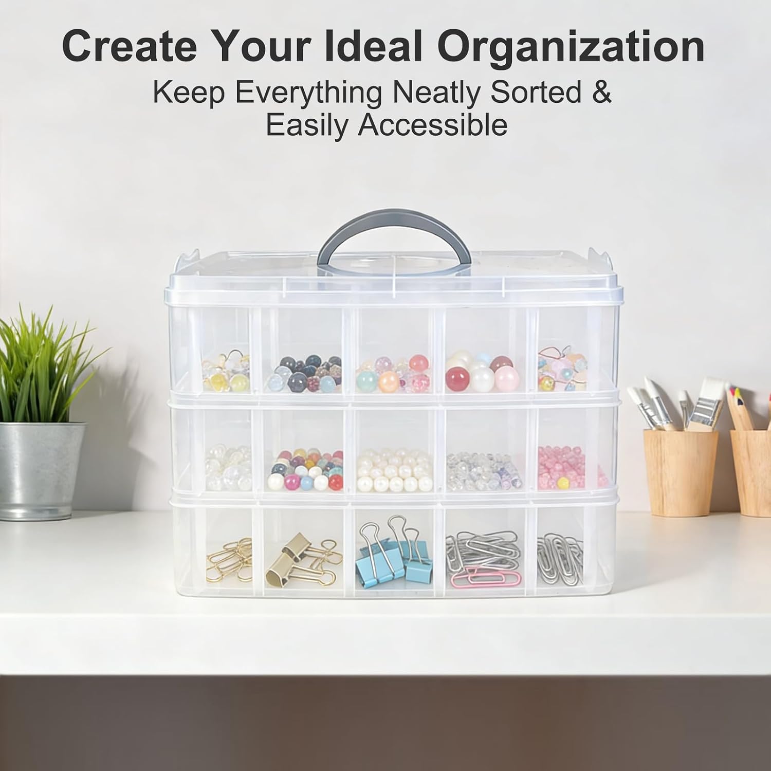 3-Tier Stackable Storage Container Box, 30 Compartments
