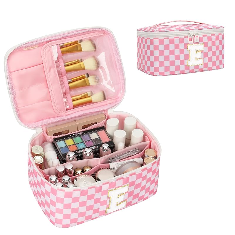 Necessaire de maquiagem OCHEAL com monograma rosa, modelo 0029