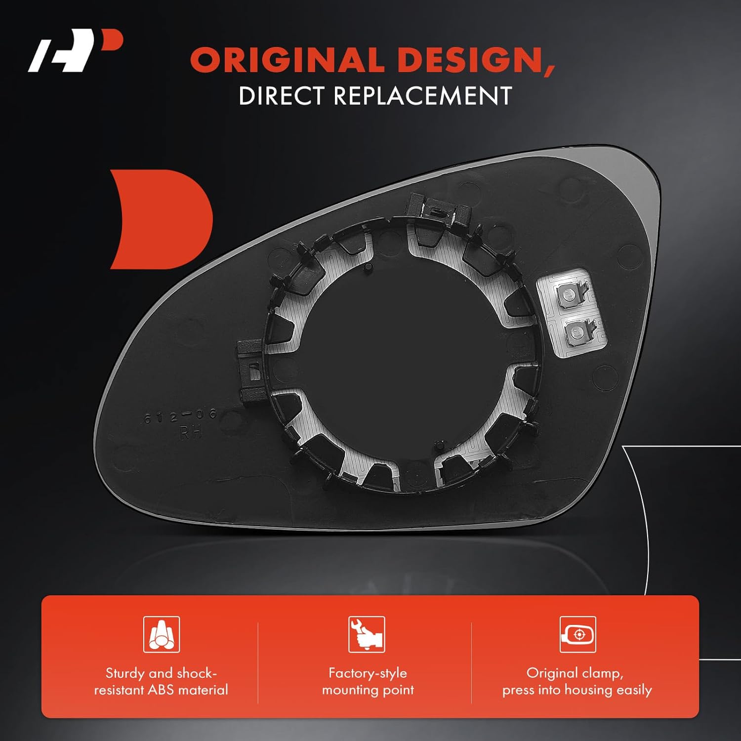 A-Premium Right Passenger Side Heated Mirror Glass with Backing Plate - Compatible with Buick Verano 2012-2017 - Exterior Side View Convex Mirror