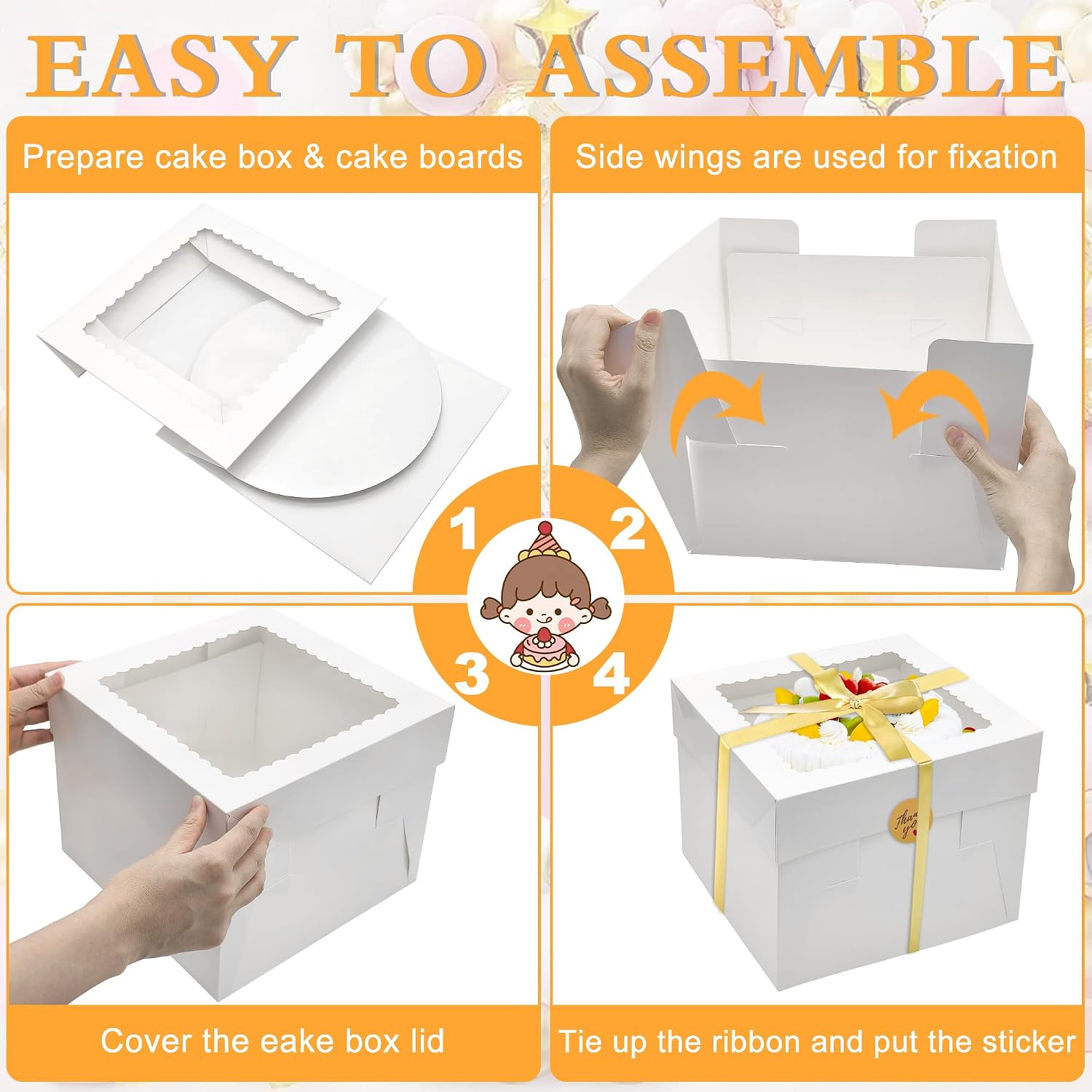  3 Pack Cake Boxes(10x10x8 Inches),White Bakery Boxes with Window,cardboard cake boxes,Cake Boards Decorating Supplies for Birthday,Mother's Day,Wedding,Party,Gift Giving,Cake Box 10 inch thumbnail