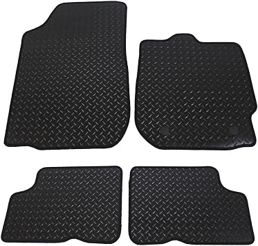 JVL Fully Tailored 4-Piece Rubber Car Mat Set with 2 Clips - Black