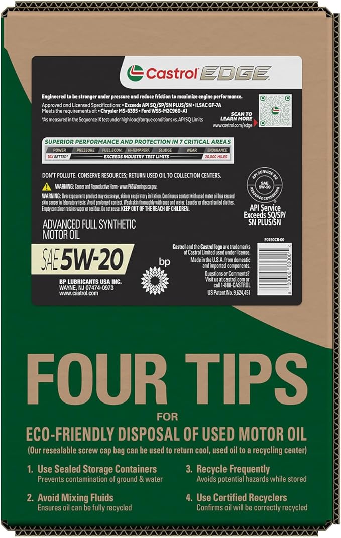 Castrol EDGE 5W-20 Aceite Sintético para Motor 6 Cuartos EcoPack miniatura 3