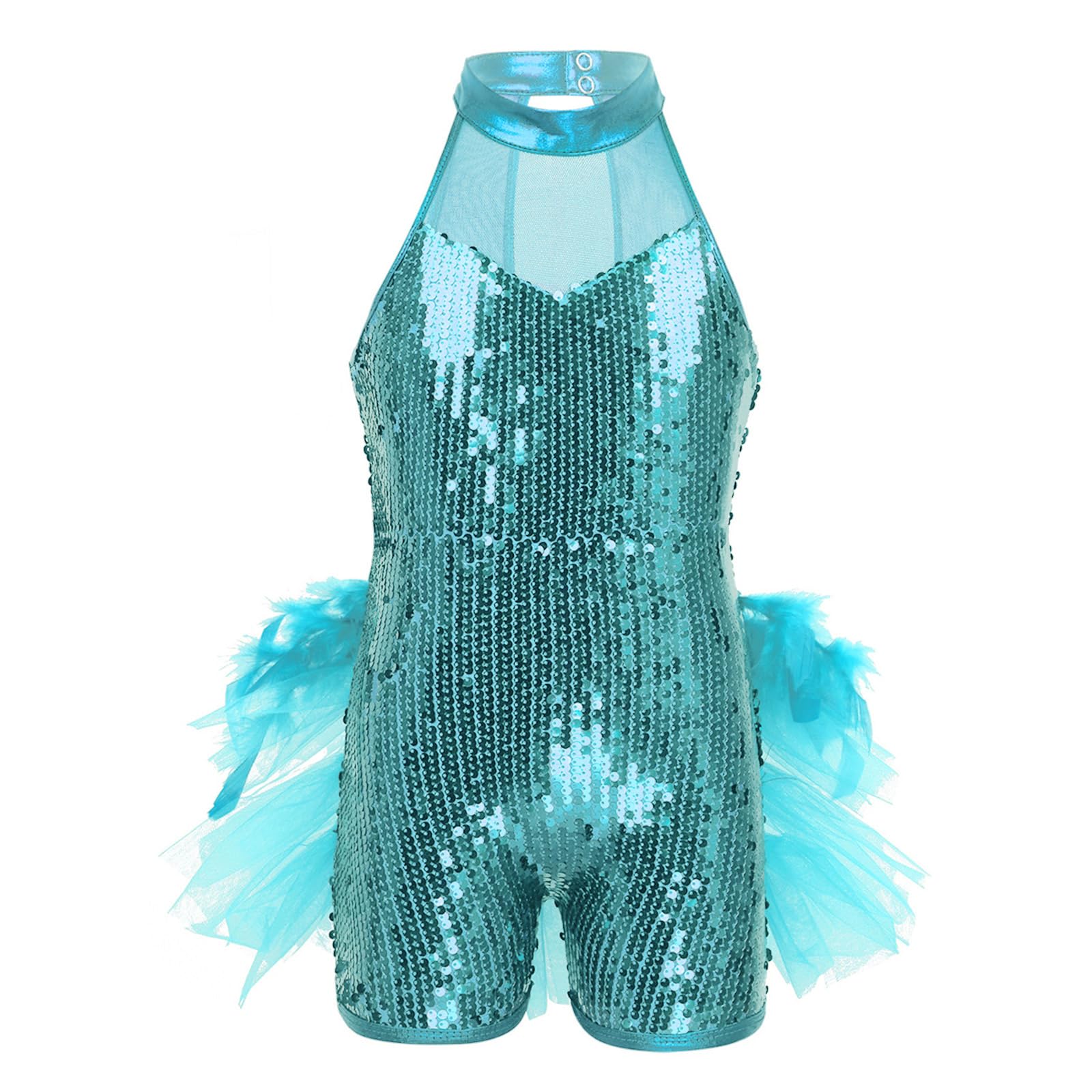 Justaucorps Danse Fille Paillettes Tulle – Sans Manches Bretelles Spaghetti – Tenue Ballet Étoilée 3-10 Ans