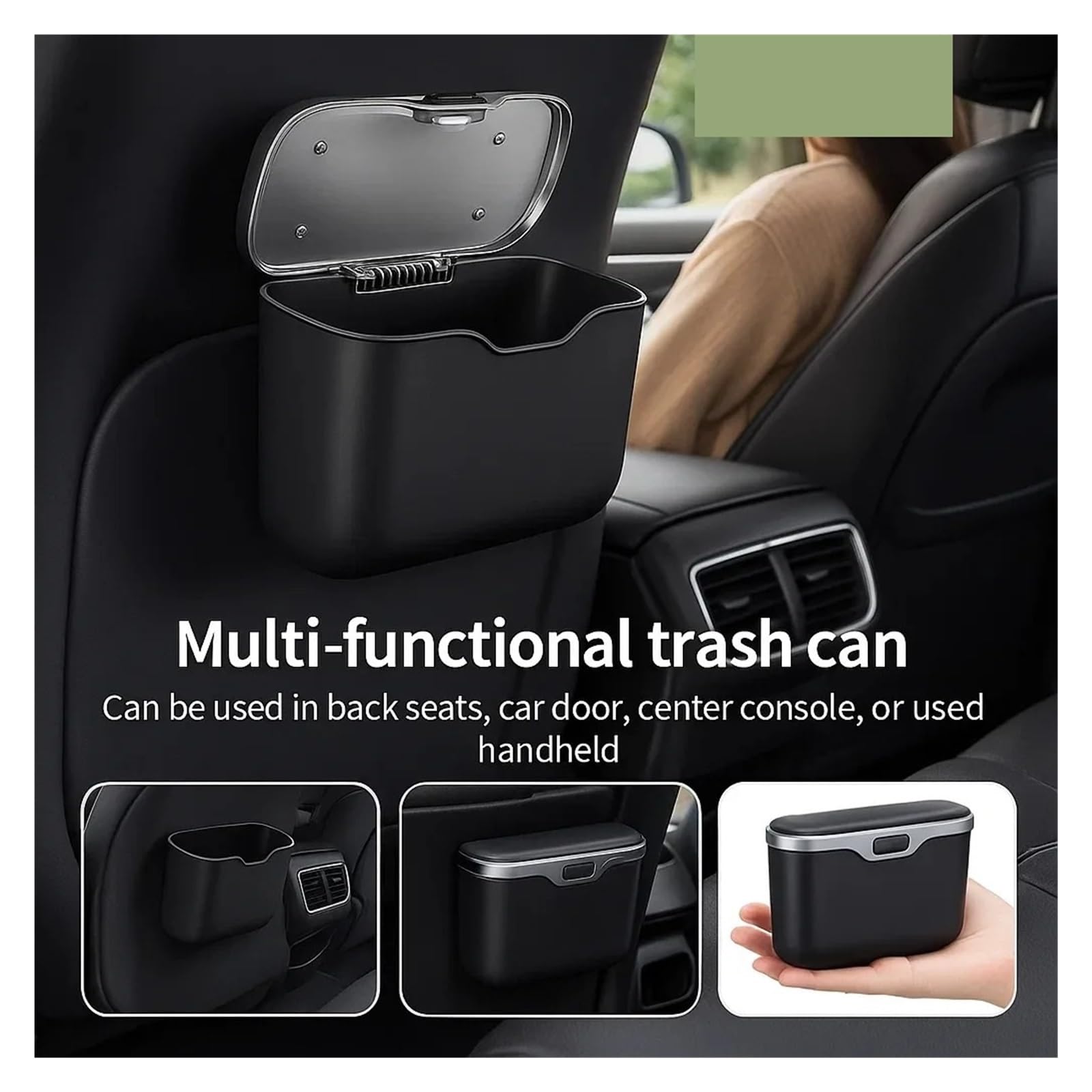 Auto Mülleimer Auto-Mülleimer Mit Deckelknopf Hängender Aufbewahrungsbehälter Mini Autos Mülleimers | Multifunktionale Organizer-Box für Auto-Innenzubehör(Pink)