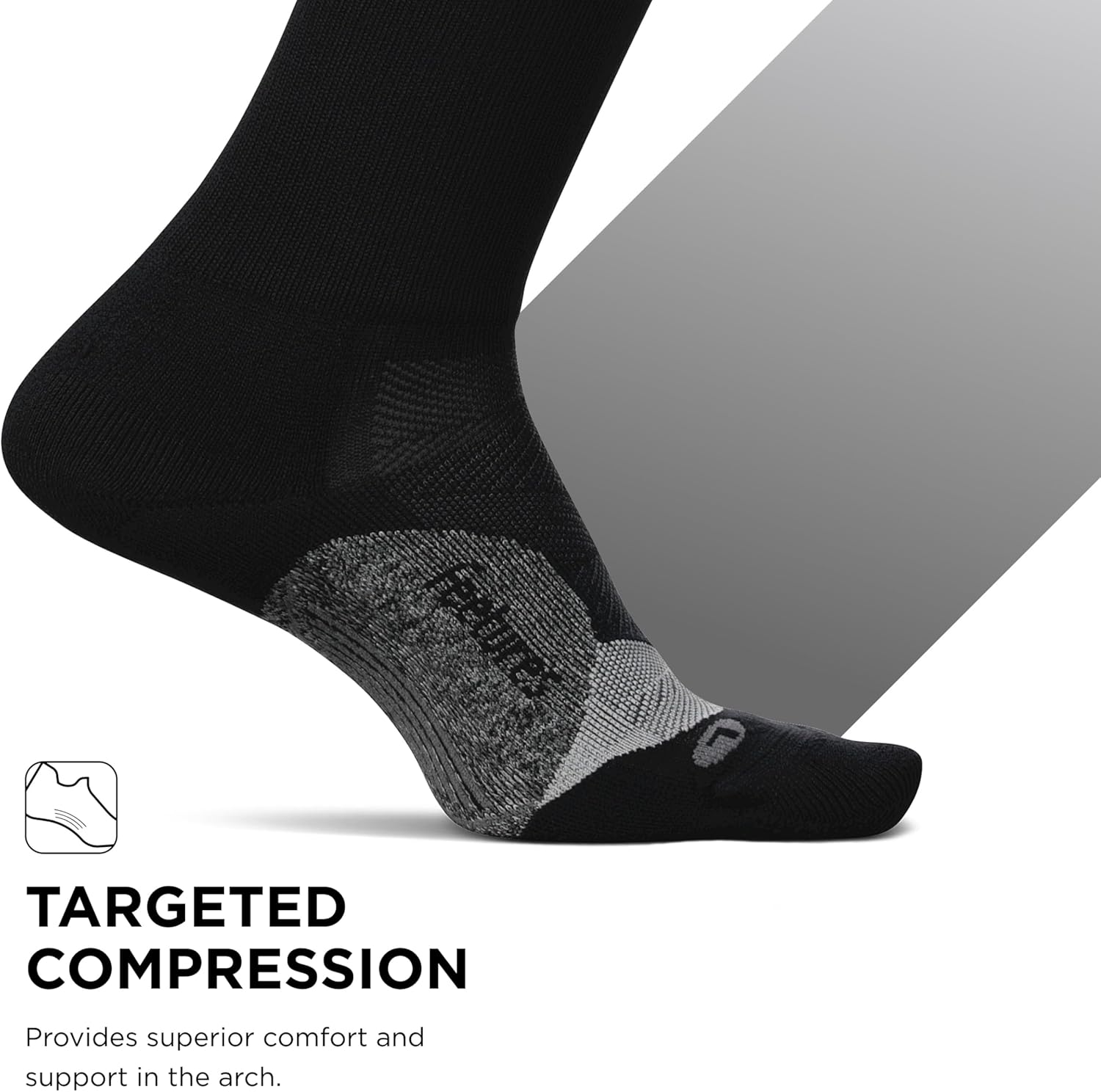 Feetures Elite Light Cushion Mini Crew Sock - Sport Sock with Targeted Compression - Large, Black (3 Pair) - Image 2
