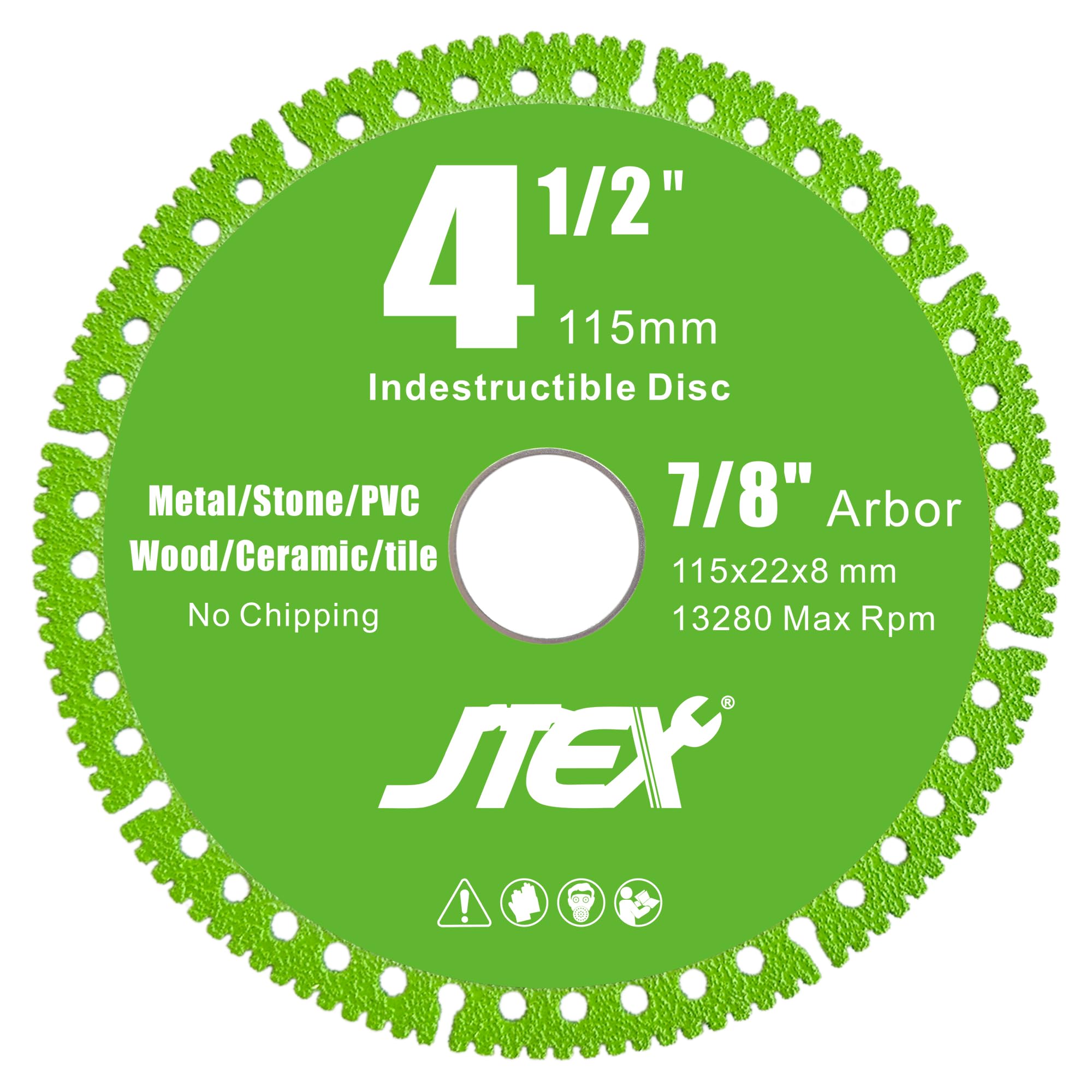 JTEX Disco indestructible para amoladora angular con 4-1/2 pulgadas de diámetro, eje de 7/8 pulgadas, hoja de corte de diamante multifuncional para metal, piedra, madera, azulejos, hormigón, tubos de