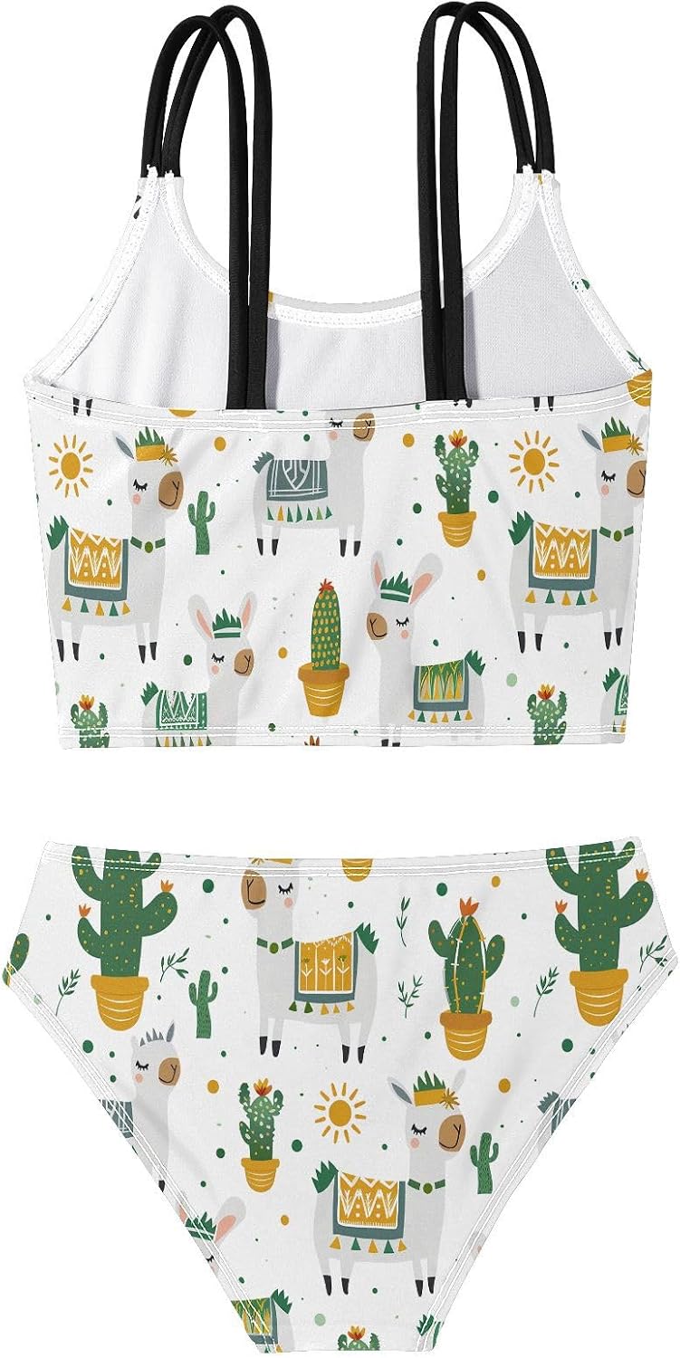 visesunny Girls Two Piece Swimsuits Cute Alpaca Cactus Girl's Bikini Sets Bathing Suits for Girls Size 5-12Y