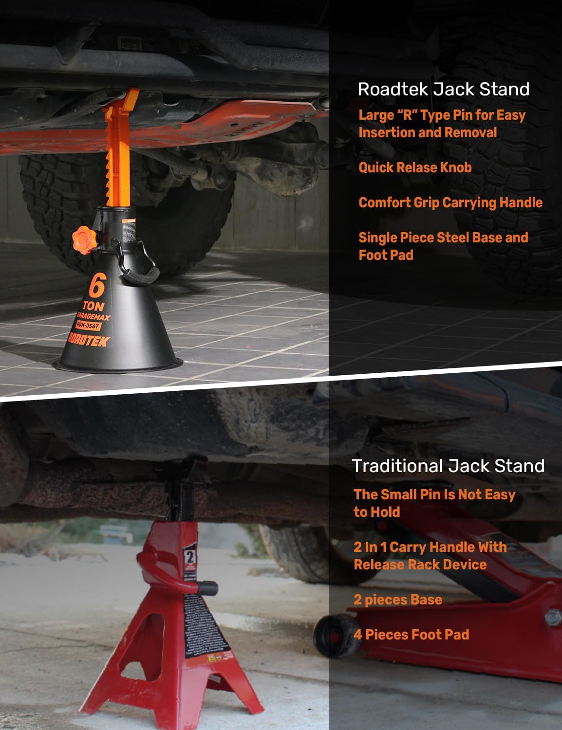 jack stands, 6 ton (12,000 lbs) heavy duty car jack stands with integrated steel base and double locking, 15-5/16 to 23-7/8 inch adjustable height, for suv, truck, and car, 1 pair 6 ton | standard