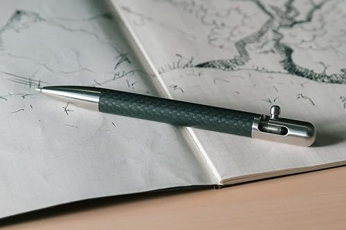 Miniatura 4 de BASTION Bolígrafo Bolt  Fibra de carbono y acero inoxidable  Cartucho de tinta extra negra de punta fina (0.020in) para mujeres y hombres, bolígrafo