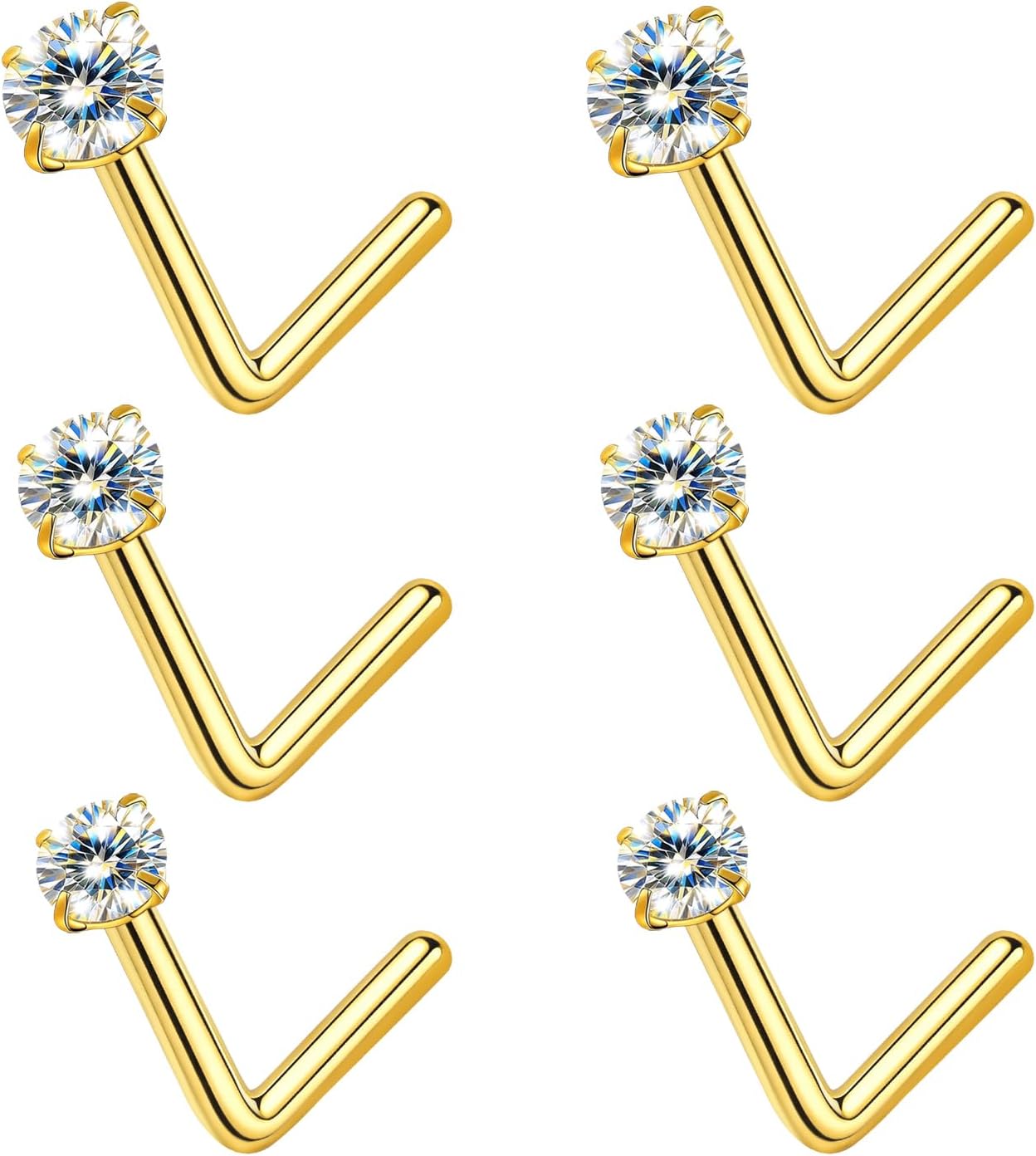 VOJO 6-Piece Moissanite Diamond Titanium Nose Studs for Women & Men, Hypoallergenic 20G L Shaped Screw Nose Rings,Surgical Grade Piercing Jewelry Set