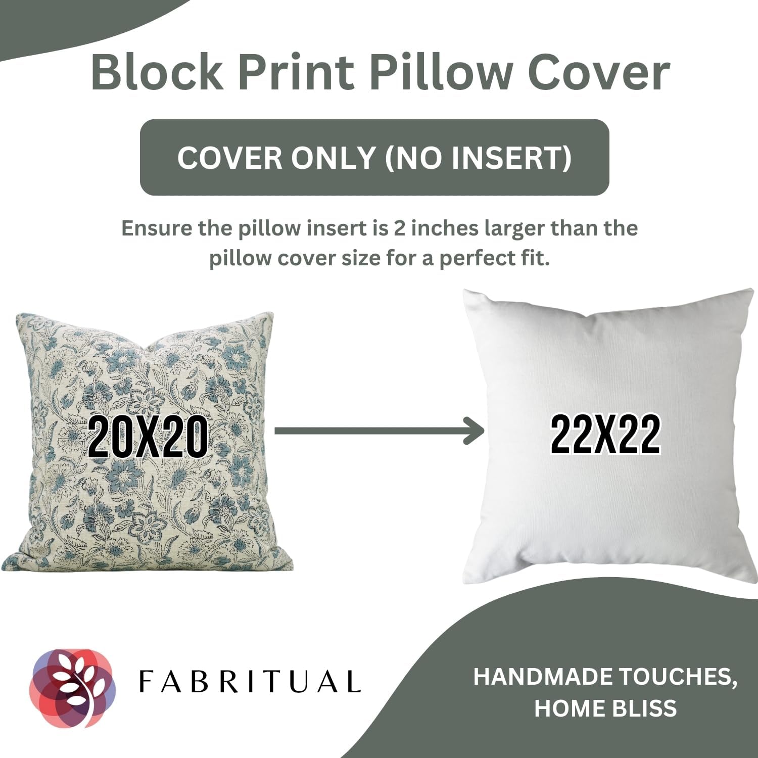 Handmade Block Print Decorative 18x18 Inches Throw Pillowcase Cushion Cover with Hidden Zipper for Sofa, Couch, Farmhouse, Christmas, Fall Decoration, Jarul, Blue