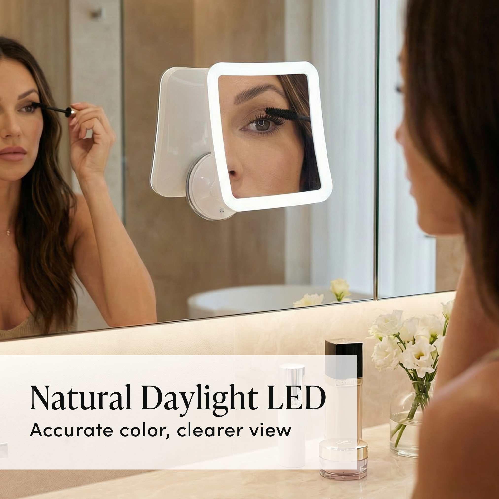 Fancii 10x Specchio ingranditore per Trucco con Luce LED e Ventosa Potente - Specchio cosmetico da Viaggio Illuminato - Specchio da Bagno Portatile, Mira (10X)