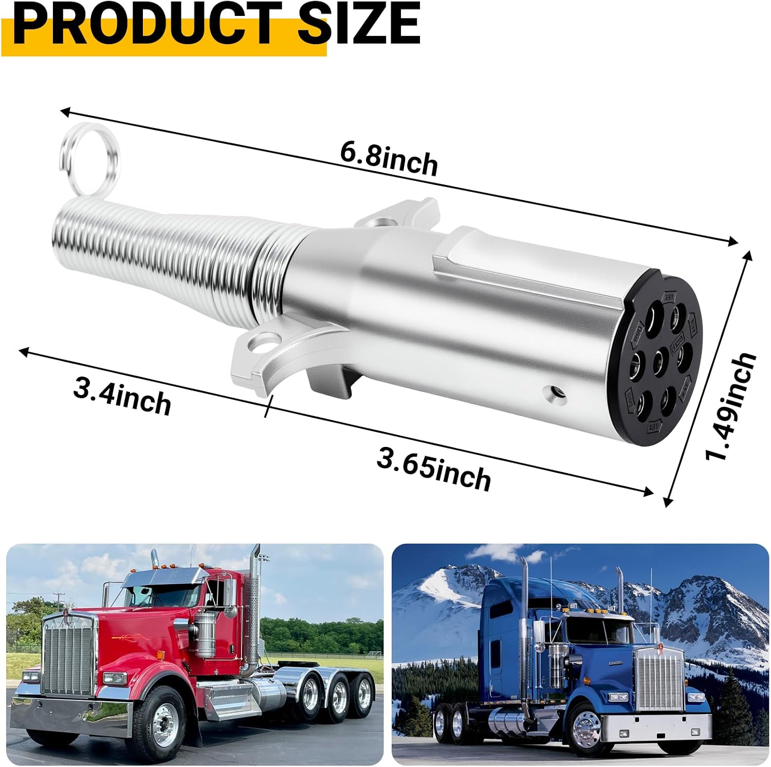 7-Way Replacement Plug, 7-Pin Tra-iler Connector,with Spring Heavy Duty Die-Cast Round Trailer Side Harness Connector Receptacle Assembly for Semi-Trailer Trailers (2 Pcs)