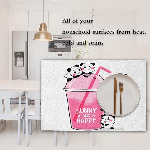Miniatura 7 de Panda Style Placemats Set of 4 Table Mats Washable Placemat Waterproof Place Mats for Party Home Dining Table Decor 18x12 in