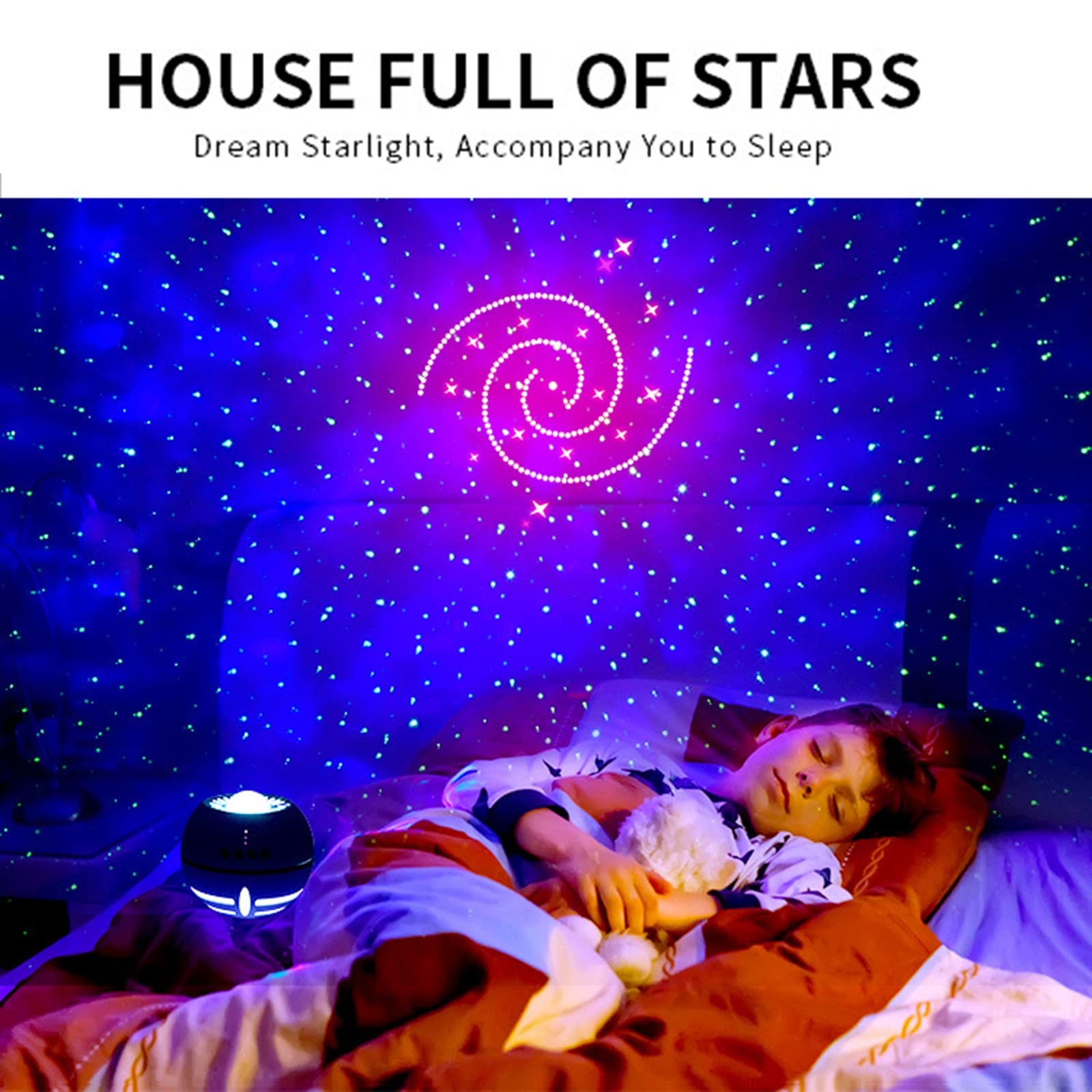 Galaxy Star Projektor Lampka nocna, Starry LED Aurora Lights Lampa do sypialni Sufit Noc Starlight Z Zegarem 7 Tryb Światła Lampa Stołowa dla Dziecka Dzieci Dorośli Prezent,Black