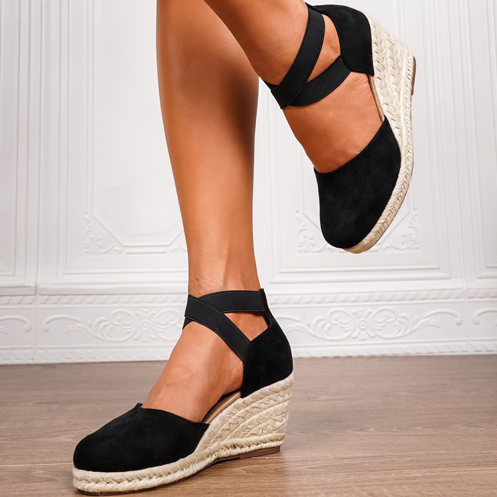Genérico Sandalias Mujer Verano Primavera Verano Anchas Mujer Cuña Plataforma Calzado Esparto Zapatos de Tacón Vestir Elegantes Shoes Alpargatas Valencianas Verbenas Fiesta