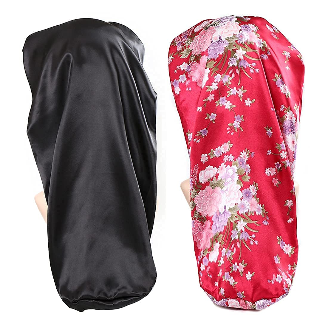 Kachanaa 2 Pcs Large Satin Sleep Cap for Black Women Soft Elastic Hair Braid Bonnet for Sleeping(S5)